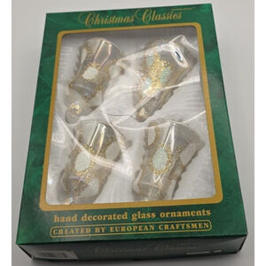 VTG Commodore Hand Decorated Glass Bell Ornaments Christmas Set of 4